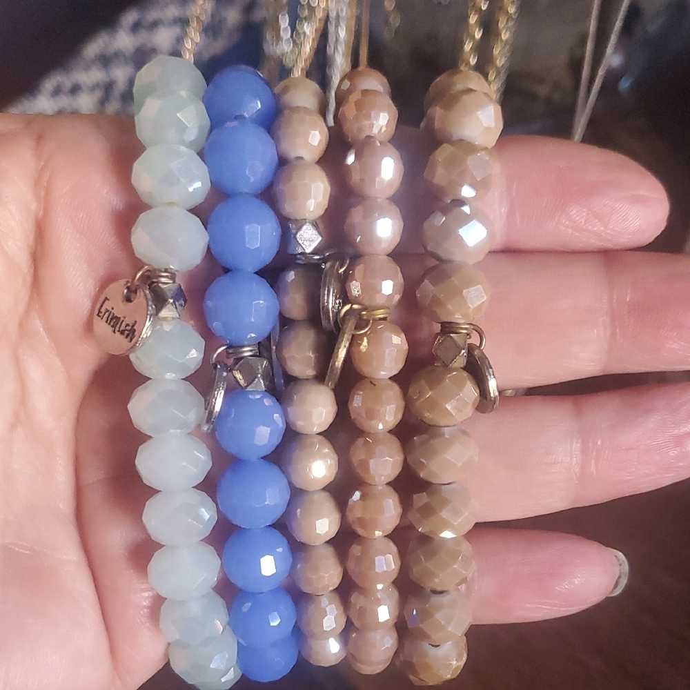 Erimish Blue and Tan Beaded Bracelet Set